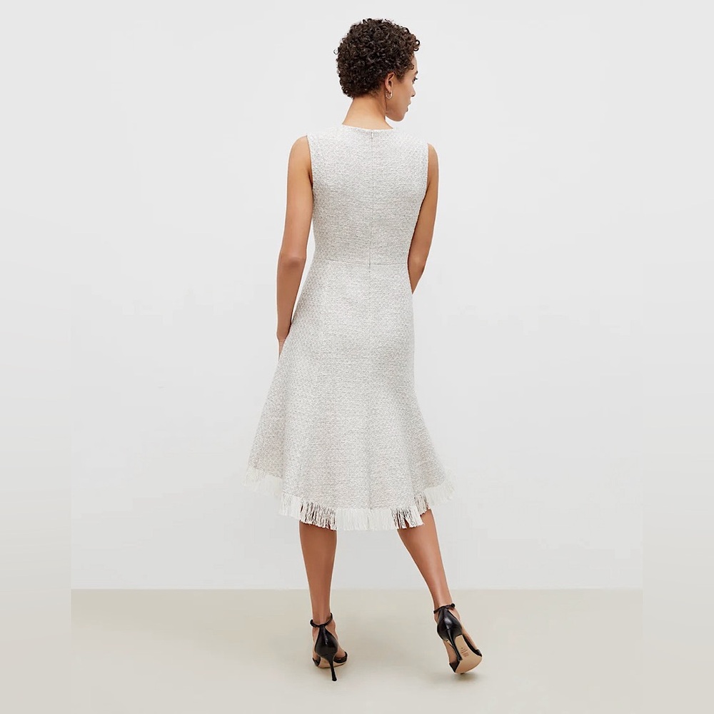 MM LAFLEUR LINDSAY COTTON TWEED SWING DRESS ELEGANT ROMANTIC CAREER Gray Ivory 6 - Picture 2 of 10